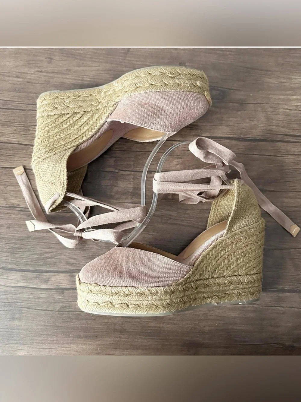 Castaner Chiara Blush Pink Espadrille Wedge Ankle-Tie Sandals